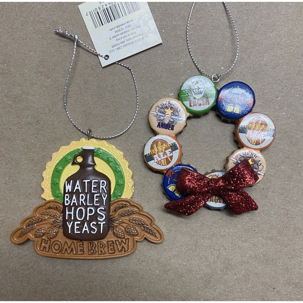 Midwest-CBK Beer Themed Christmas Ornament Lot NWT Bottle Tops  Home Brew